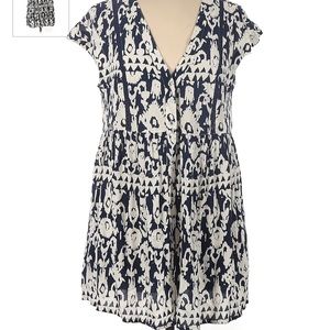 anthropologie x Vanessa Virginia medium blue white dress button front midi tunic
